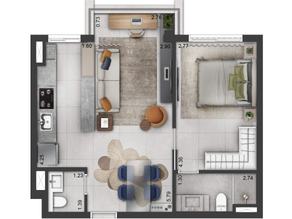 Soul Itapecuru: planta decorada de 51 m², disposição 2