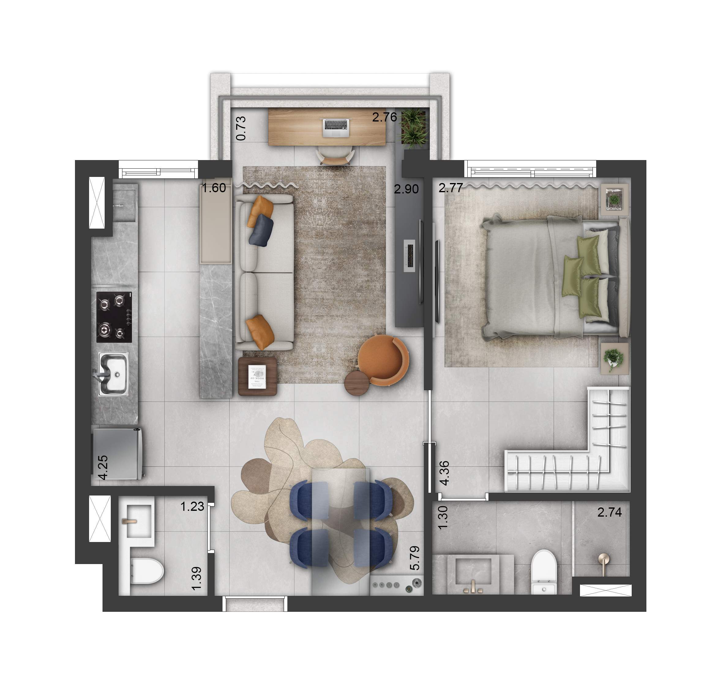 Soul Itapecuru: planta decorada de 51 m², disposição 2