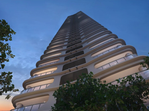 Square Design Residence em Alphaville — perspectiva da torre vista de baixo