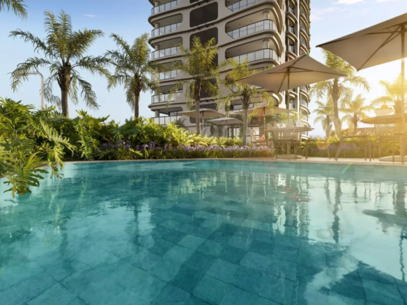 Square Design Residence em Alphaville — piscina externa com vista para a torre