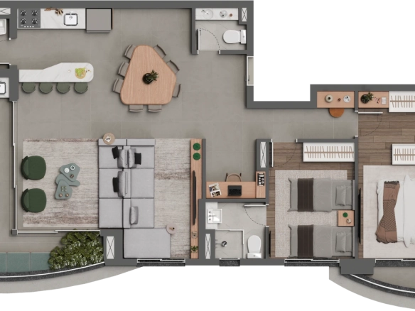Square Design Residence – Planta 118 m² finais 1 e 2 com 2 suítes e living ampliado