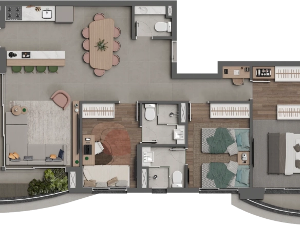 Square Design Residence – Planta 118 m² finais 1 e 2 com 3 suítes