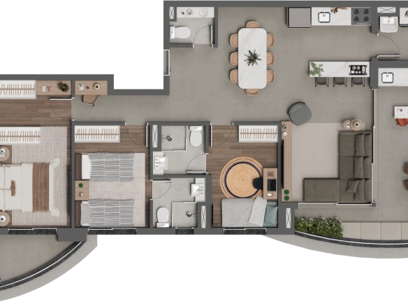 Square Design Residence – Planta 121 m² finais 4 e 5 com 3 suítes