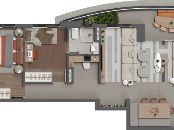 Square Design Residence – Planta 94 m² final 3 com 2 suítes e living ampliado