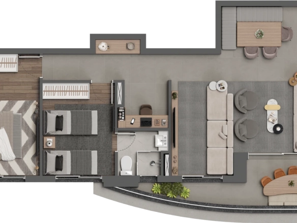 Square Design Residence – Planta 94 m² final 6 com 2 suítes e living ampliado