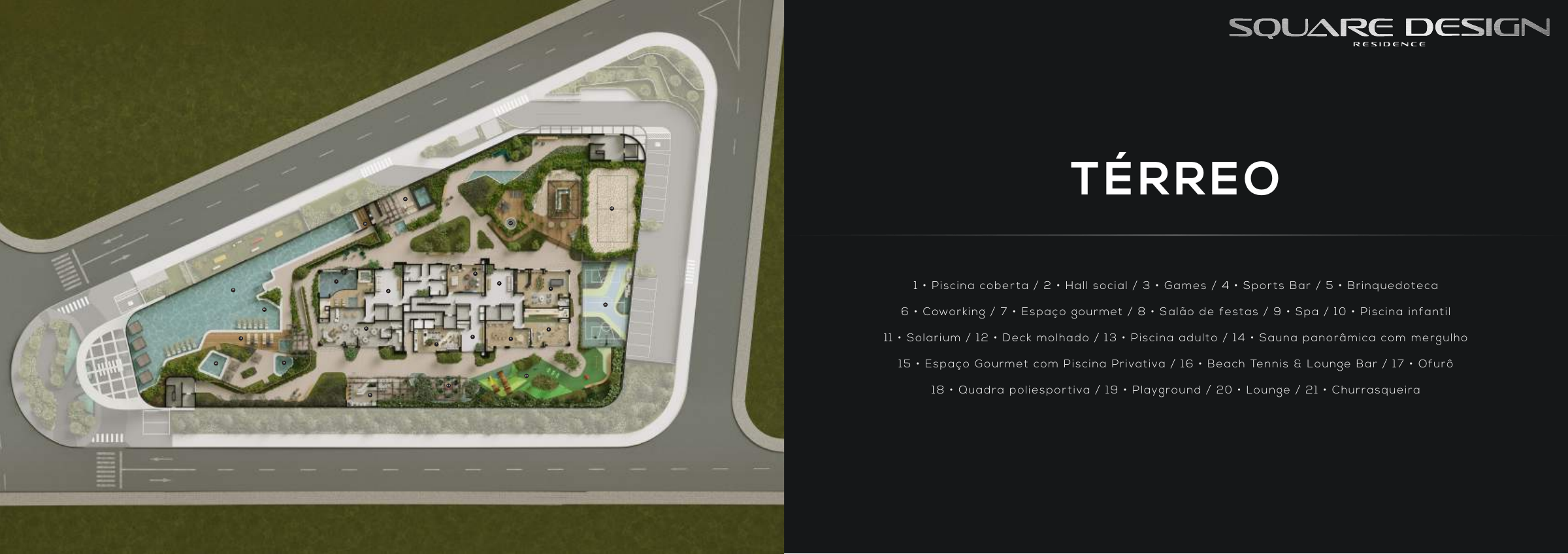 Square Design Residence – Implantação geral do térreo — página integral do book RSF