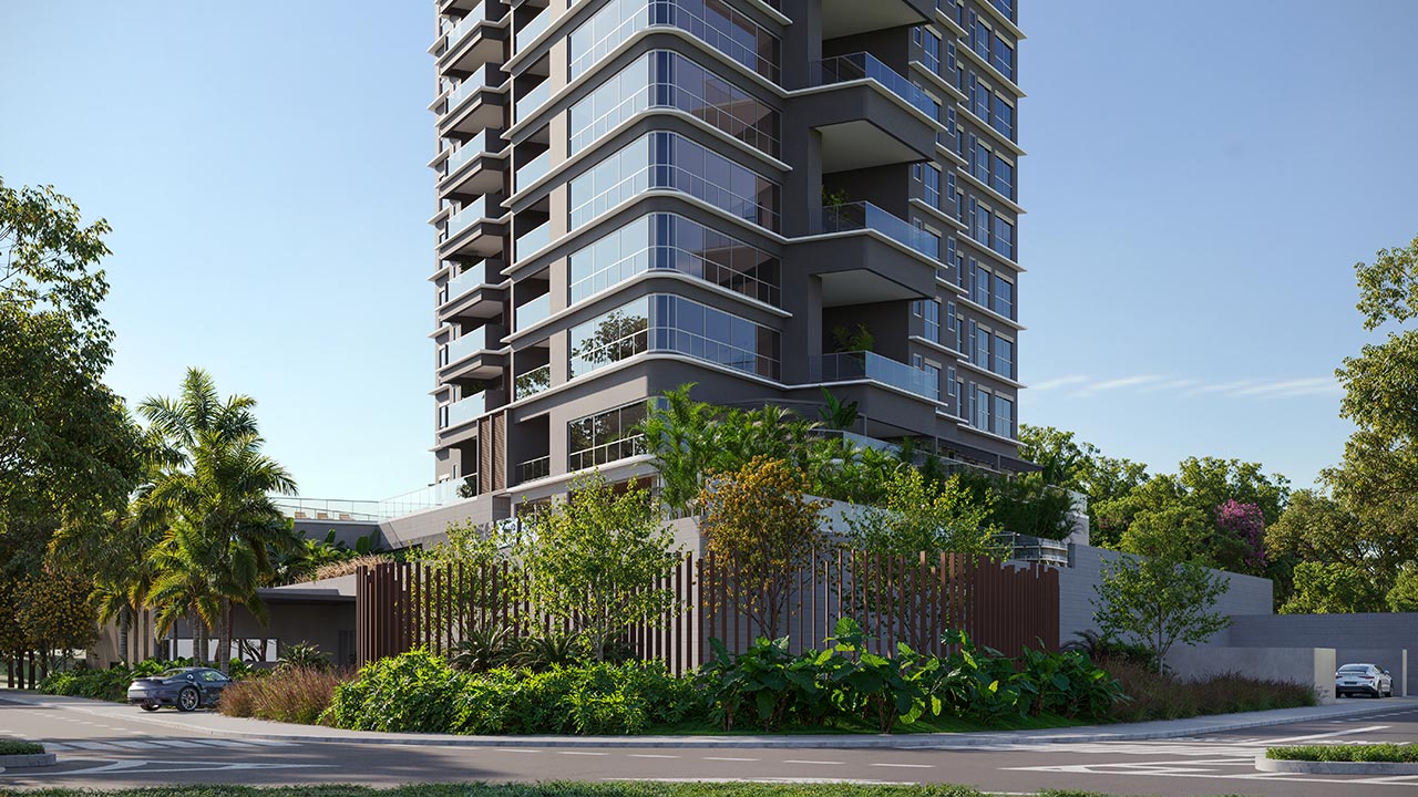 Vista Alphagran 277 m2 — fachada e embasamento do empreendimento, perspectiva oficial