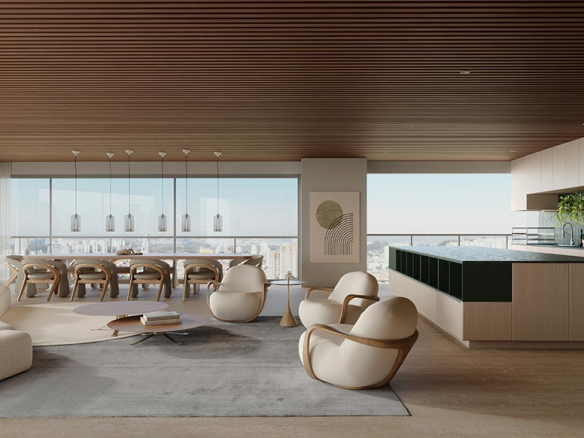 Vista Alphagran cobertura duplex 247 m2 — perspectiva do living de 277 m², referência geral do empreendimento