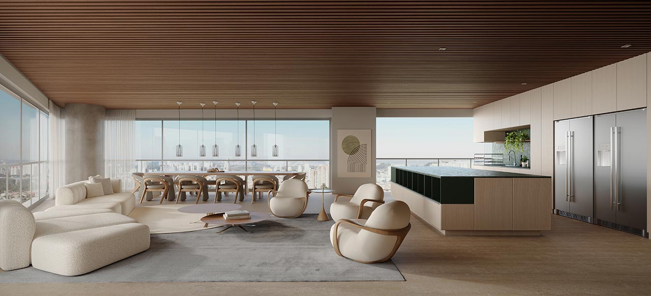 Vista Alphagran cobertura duplex 247 m2 — perspectiva do living de 277 m², referência geral do empreendimento