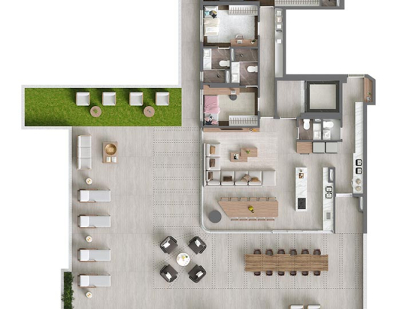 Vista Alphagran — Planta 447 m2 garden, desenho individual oficial