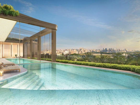 Perspectiva da piscina descoberta do Vista Cyrela Torre Milano