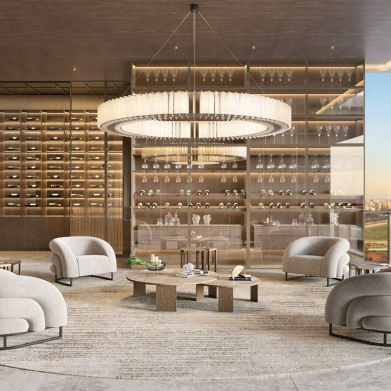 Perspectiva da planta tipo final 1 com sala ampliada e adega na Torre Milano