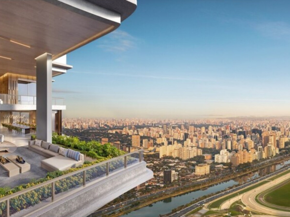 Perspectiva da cobertura duplex de 708 m² do Vista Cyrela Torre Milano com vista panorâmica