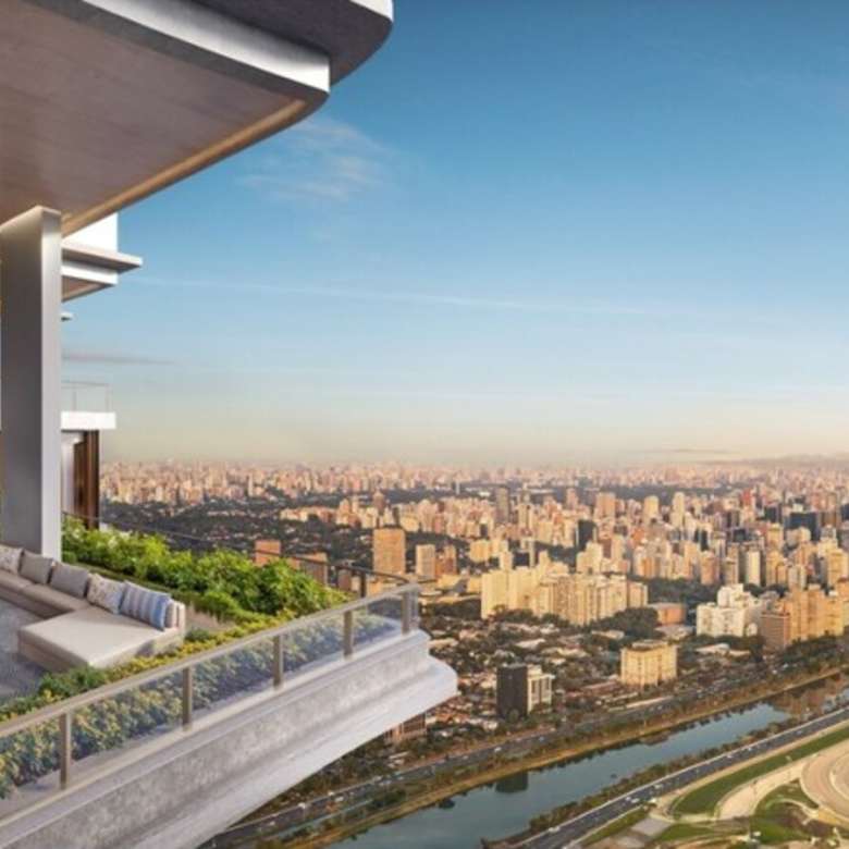 Perspectiva da cobertura duplex de 708 m² do Vista Cyrela Torre Milano com vista panorâmica