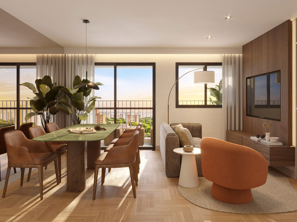 VP Cotovia — Perspectiva do living ampliado de 45 m²
