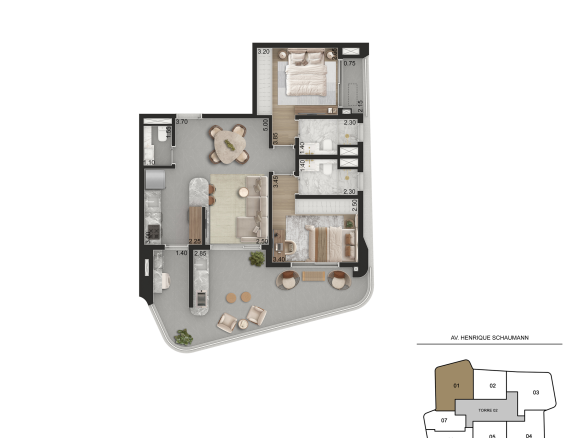 Aero Design by Pininfarina 87 m2 – planta integral de 87 m², 2 suítes e lavabo, Torre 2 final 1