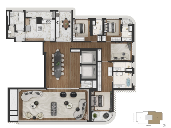 CAPRI Lifestyle by Dolce&Gabbana Casa: Apartamento 279 m², final 2, opção 2 decorado com três suítes e sala íntima