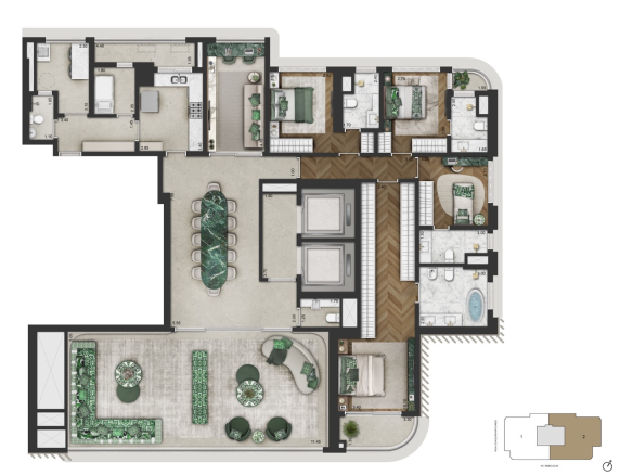 CAPRI Lifestyle by Dolce&Gabbana Casa: Apartamento padrão 279 m², final 2, quatro suítes e sala íntima – CAPRI Lifestyle Casa 279 m2