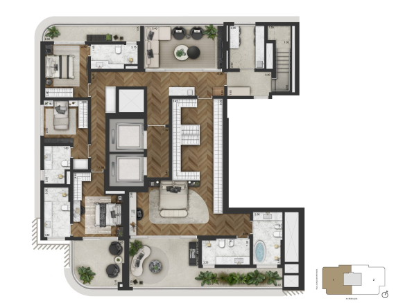 CAPRI Lifestyle by Dolce&Gabbana Casa: Cobertura duplex 516 m², final 1, piso inferior