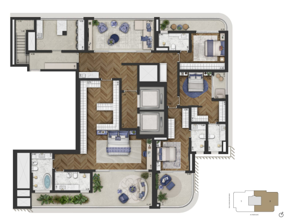 CAPRI Lifestyle by Dolce&Gabbana Casa: Cobertura duplex 591 m², final 2, piso inferior