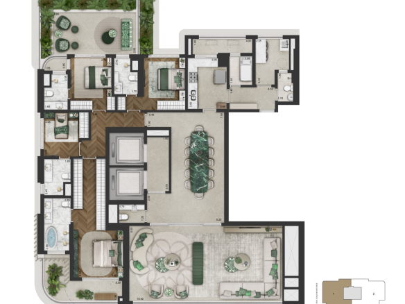 CAPRI Lifestyle by Dolce&Gabbana Casa: planta garden 279 m² do 14º pavimento – CAPRI Lifestyle Casa garden 279 m2
