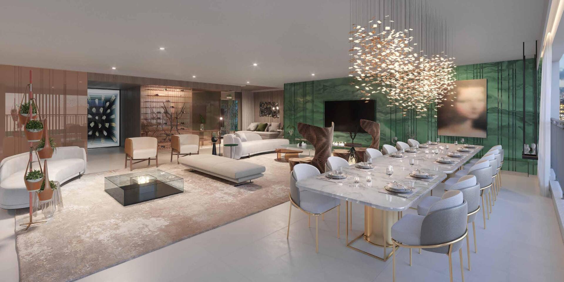 Cyrela Moema By Yoo – living de 273 m² – perspectiva ilustrada – (11) 4237-8776 | 98026-0864 Cyrela Moema By Yoo – living de 273 m² – perspectiva ilustrada