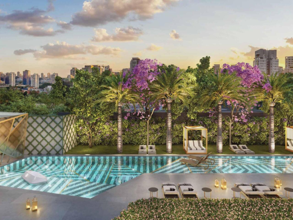 Cyrela Moema By Yoo – piscina externa – perspectiva ilustrada