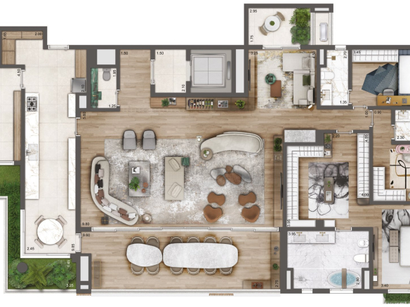 Cyrela Moema By Yoo – planta opção 273 m² com 3 suítes e living ampliado