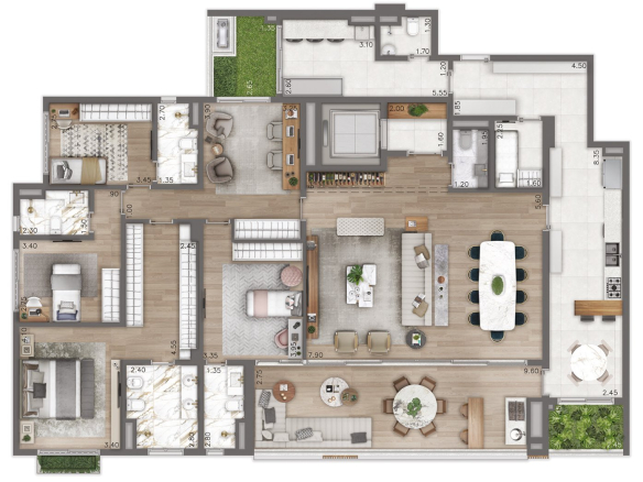 Cyrela Moema By Yoo – planta tipo 264 m² com 4 suítes