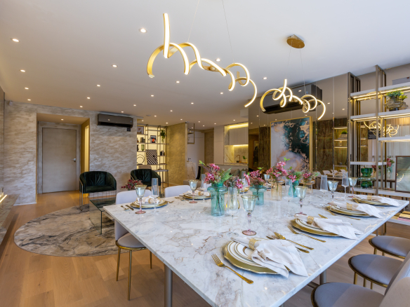 Eden Park by Dror | Eden West – Jantar e living do decorado de 134 m²