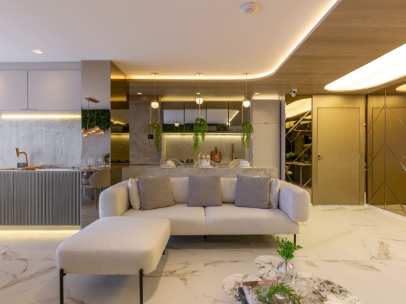 Eden Park by Dror | Eden West – Living e cozinha integrada do decorado de 94 m²