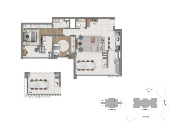 Eden Park by Dror | Eden West – Planta individual – Apartamento 94 m² | Opção 02 | 2 suítes e living ampliado