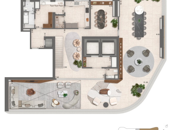 Epic Jardim Europa Design by Pininfarina — planta completa 576 m² duplex — pavimento inferior com 4 suítes