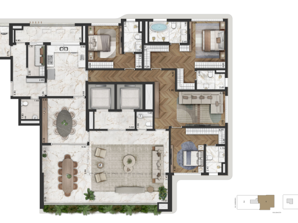 La Galerie Moema 283 m2 – 283 m² – opção 1, 3 suítes e sala íntima ampliada, Torre 2 final 1