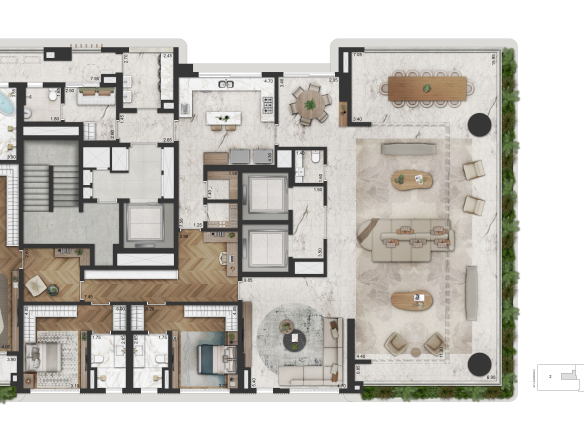 La Galerie Moema 416 m2 – planta integral 416 m² – opção 1, 3 suítes e living ampliado, Torre 1 final 1