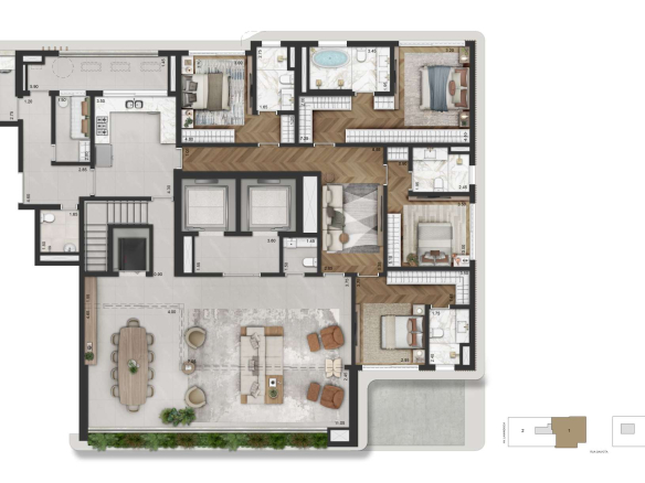 La Galerie Moema – planta integral Casa suspensa 442 m² – 4º pavimento, Torre 2 final 1