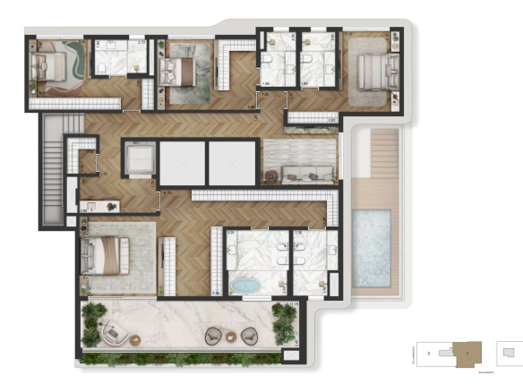 La Galerie Moema – planta integral Duplex 527 m² – pavimento superior, Torre 2 final 1