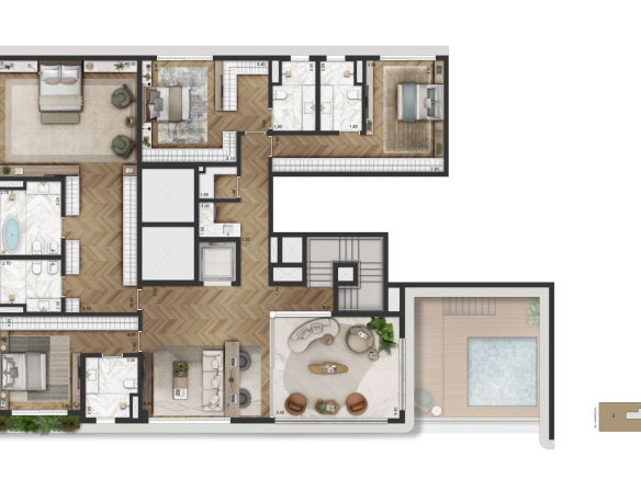 La Galerie Moema – planta integral Duplex 649 m² – pavimento superior, Torre 2 final 2