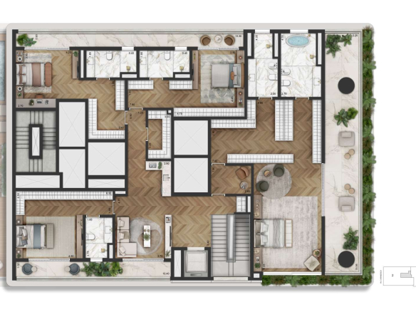 La Galerie Moema – planta integral Duplex 770 m² – pavimento superior, Torre 1 final 1