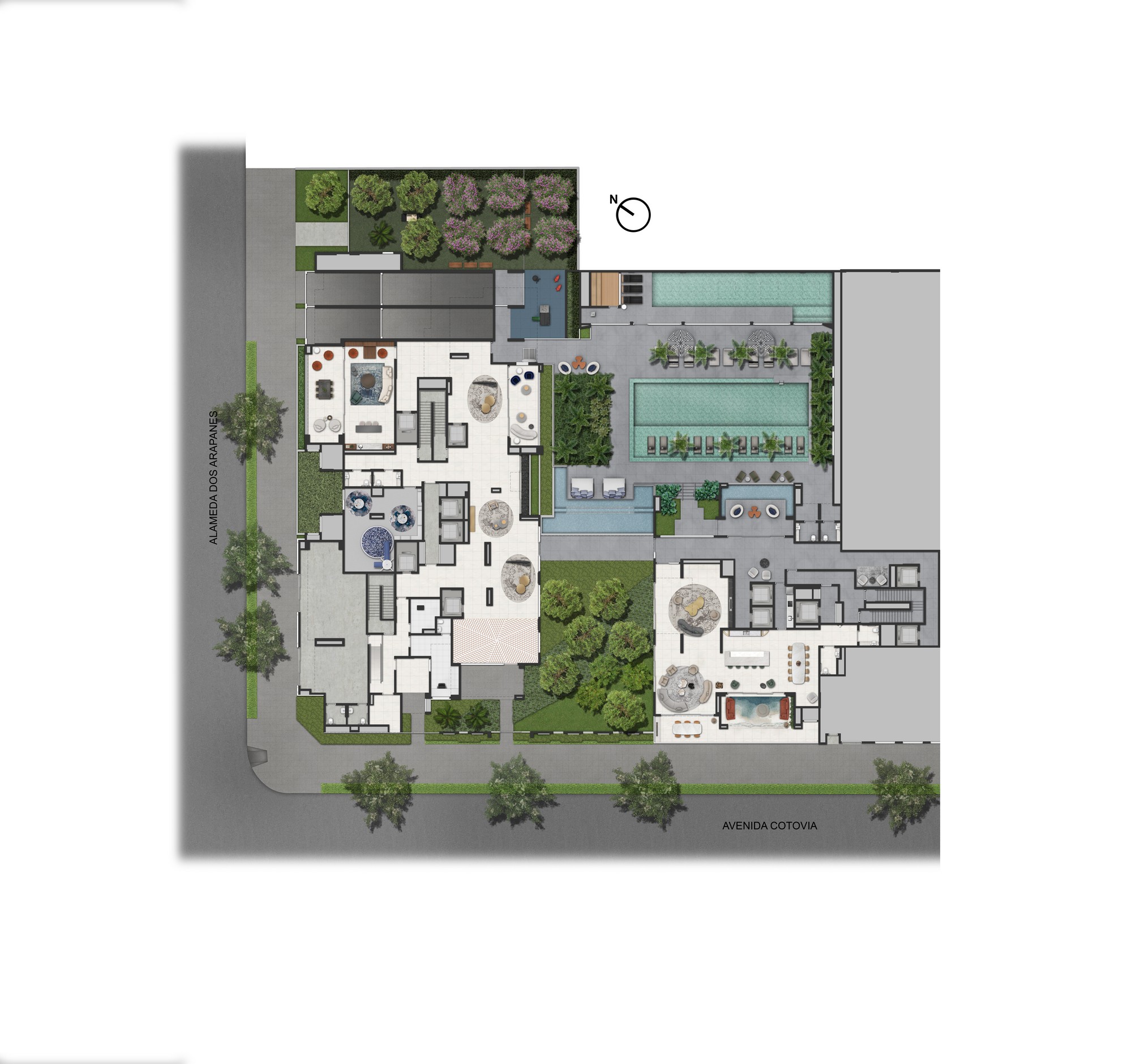 LIS Moema | Île Saint-Louis — implantação geral do térreo residencial, Torres 1 e 2 — (11) 4237-8776 | 98026-0864 LIS Moema | Île Saint-Louis — implantação geral do térreo residencial, Torres 1 e 2