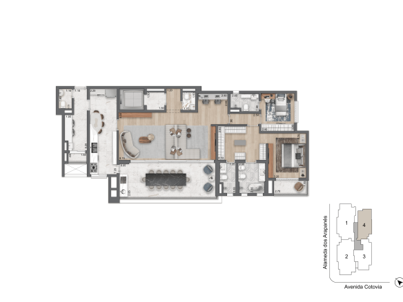 LIS Moema | Île Saint-Louis — planta opção de 172 m², duas suítes, sala e cozinha ampliadas, Torre 1 final 4