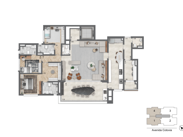 LIS Moema | Île Saint-Louis — planta opção de 183 m², três suítes, sala e cozinha ampliadas, Torre 2 final 1