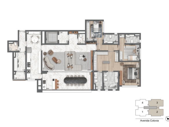 LIS Moema | Île Saint-Louis — planta opção de 213 m², três suítes, sala e cozinha ampliadas, Torre 2 final 2