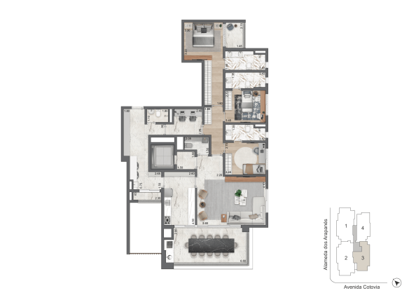 LIS Moema | Île Saint-Louis — planta padrão de 174 m², três suítes, Torre 1 final 3