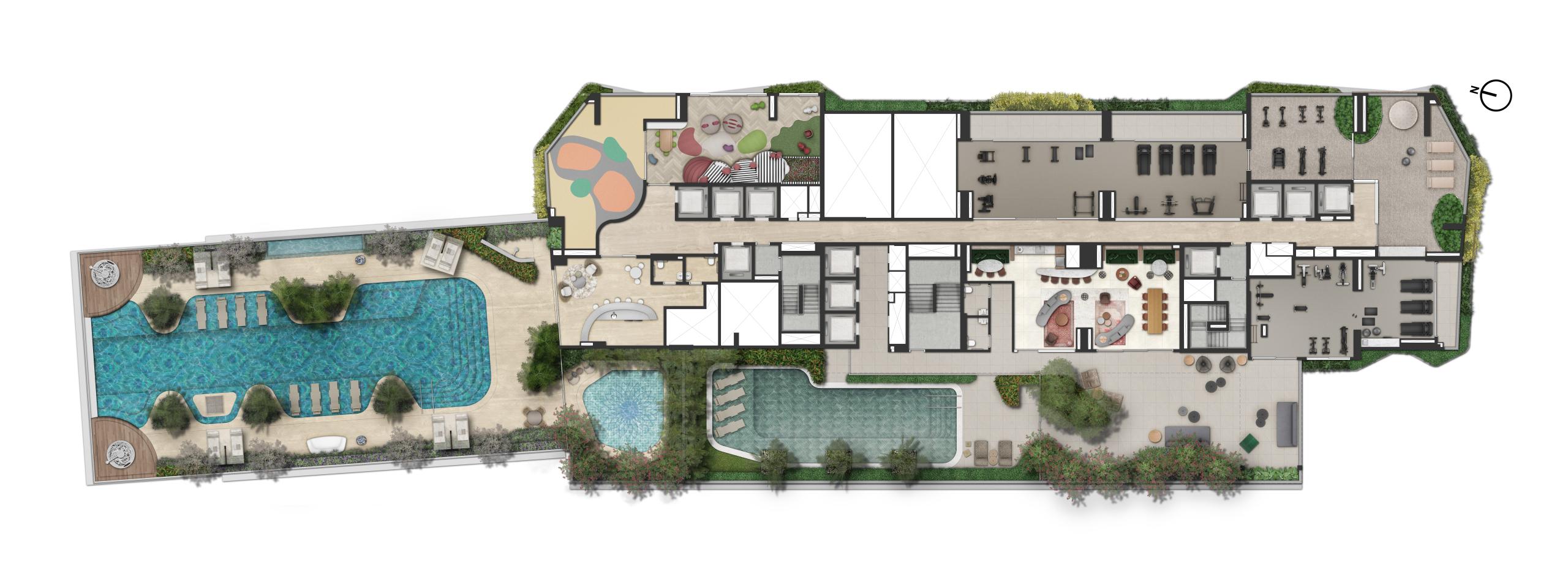 On The Sky Bela Cintra The Residences — Implantação geral do lazer no 9º pavimento — (11) 4237-8776 | 98026-0864 On The Sky Bela Cintra The Residences — material geral: Implantação geral do lazer no 9º pavimento