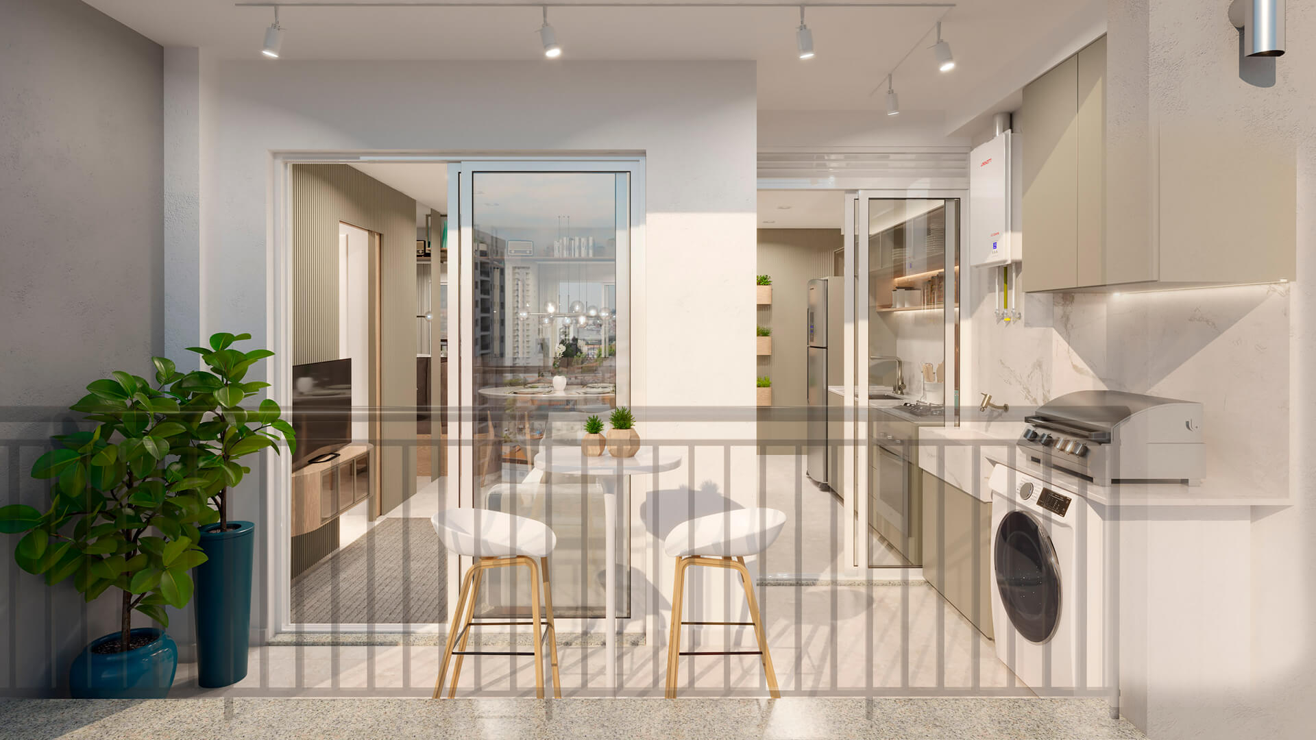 Siena Residencial: Varanda e cozinha — perspectiva geral