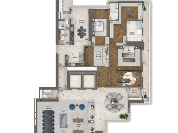 Vista Cyrela Furnished By Armani/Casa – Milano: planta individual opção 2 395 m², 2 suítes, final 1, 17º ao 45º pavimento