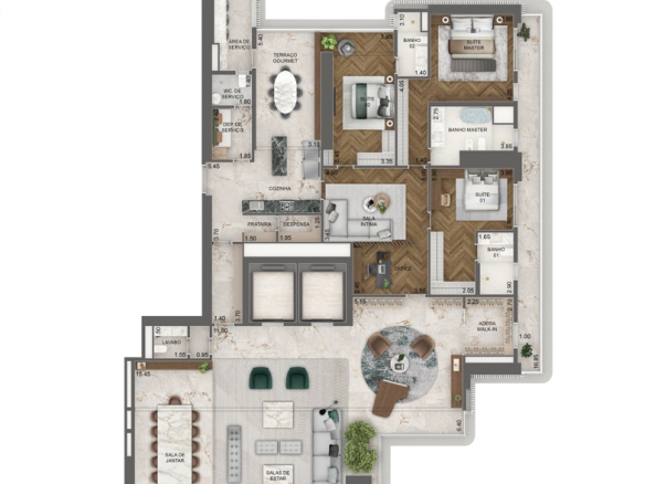 Vista Cyrela Furnished By Armani/Casa – Milano: planta individual opção 4 395 m², 3 suítes, final 1, 17º ao 45º pavimento