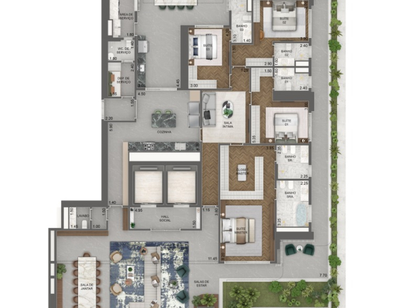 Vista Cyrela Furnished By Armani/Casa – Milano: planta individual garden 492 m², 4 suítes, final 1, 2º pavimento