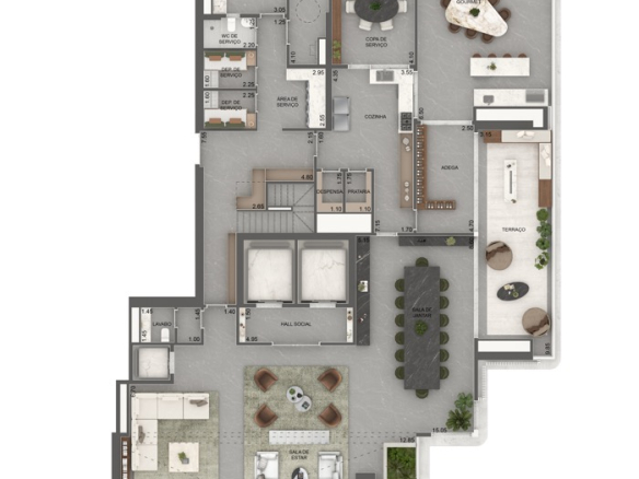Vista Cyrela Furnished By Armani/Casa – Milano: planta individual penthouse duplex 710 m², 4 suítes, final 1, 54º pavimento, nível inferior